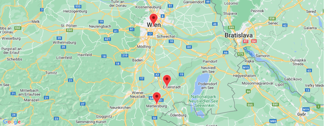 Karte mit BHM Standorten Wien Mattersburg Eisenstadt